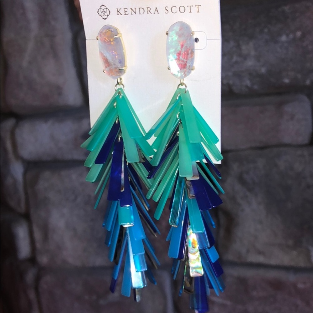 Kendra Scott Earrings Justyne abalone blue green - Picture 6 of 7